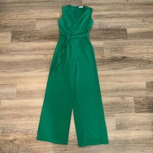 Talia‎ Benson Green Wide Leg Jumpsuit Made in Italy Sleeveless Wrap Belted Small